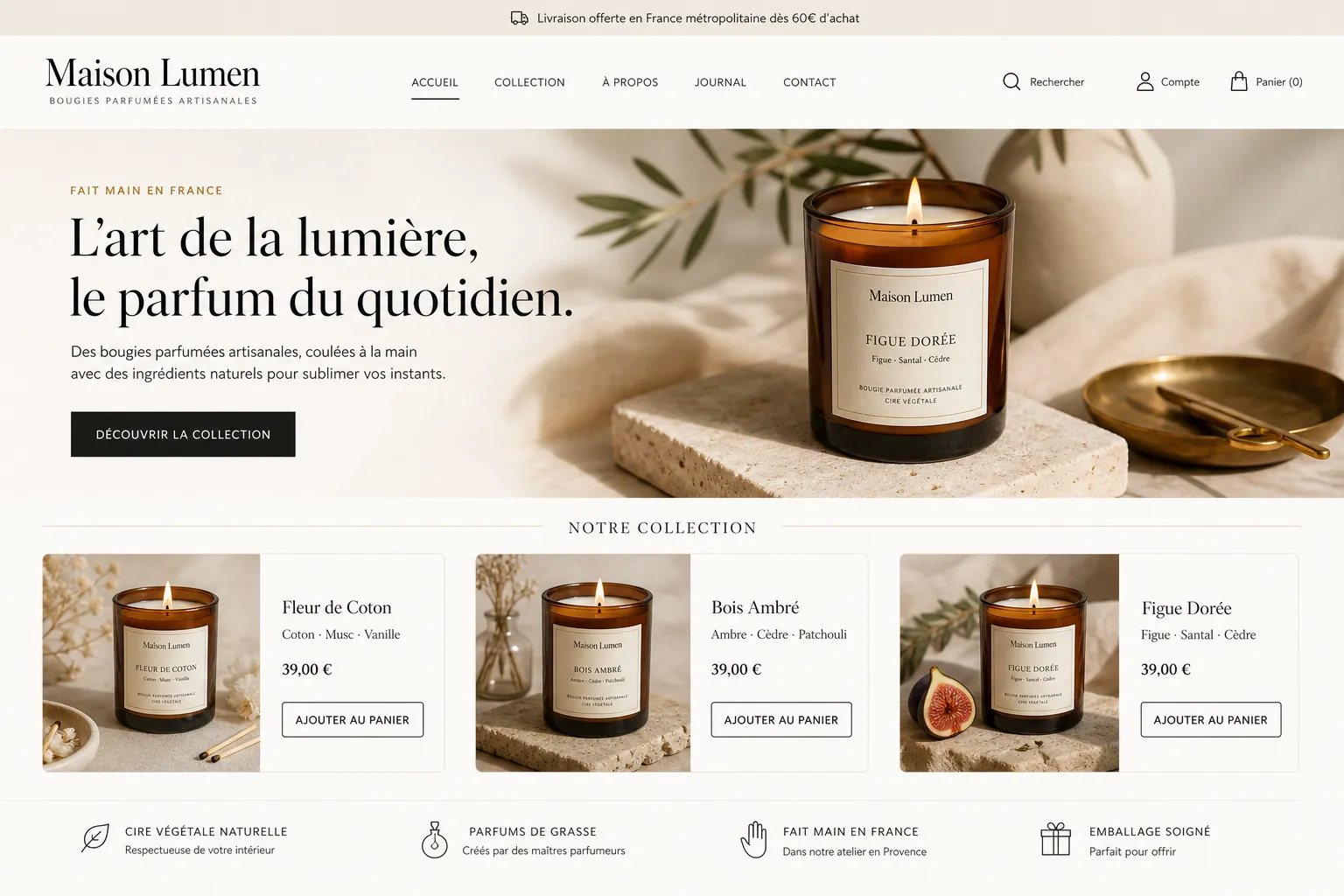 Exemple de boutique e-commerce conçue par UNYX