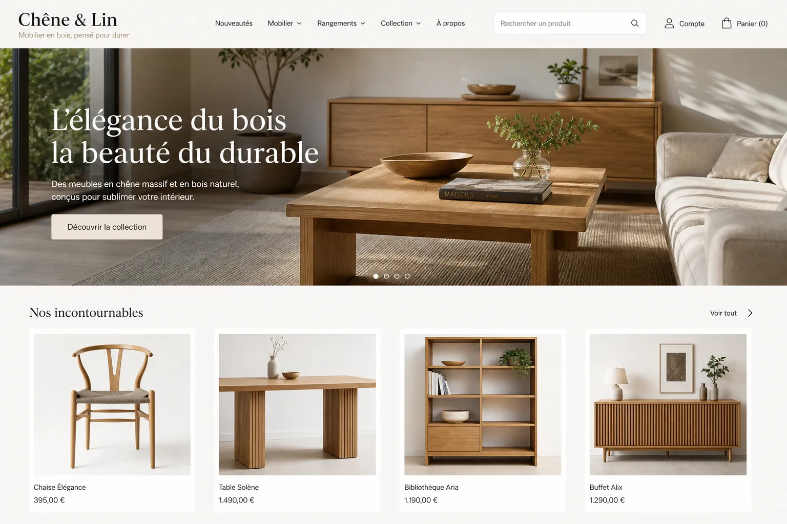 Exemple de boutique e-commerce conçue par UNYX