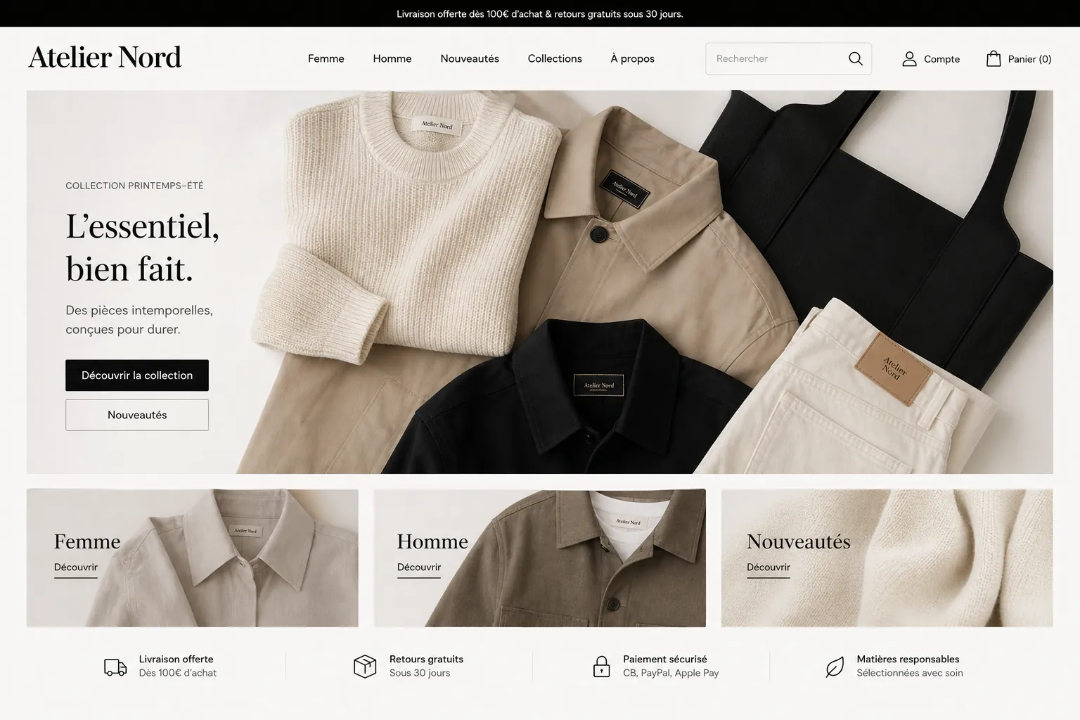 Exemple de boutique e-commerce conçue par UNYX